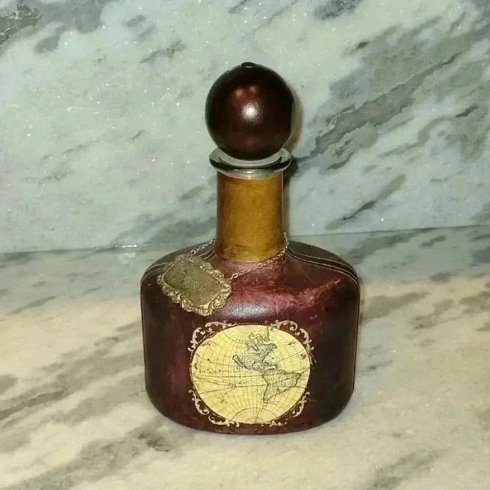 Decanter decorative empty Leather Map Decor Bourbon bottle